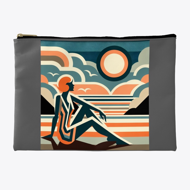Woman on Beach at Sunset Art Deco Design