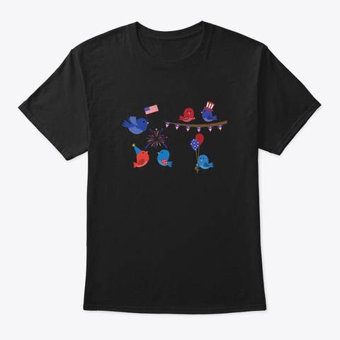 4 Th Of July Bird Cartoon Black T-Shirt Front
