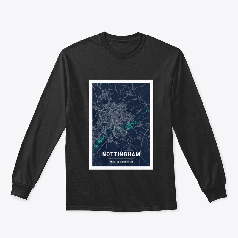 Nottingham Blue Dark Color City Map