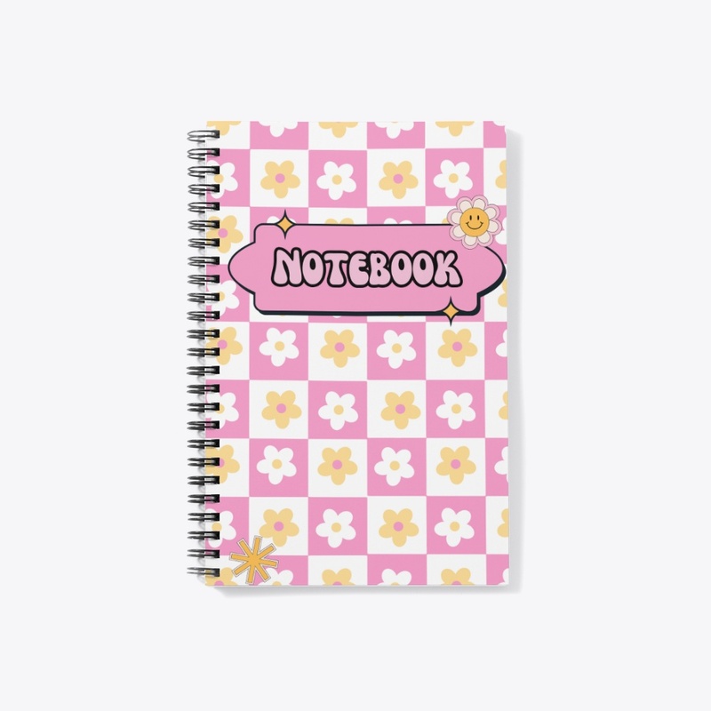 Pink & White Retro Groovy Cover Notebook