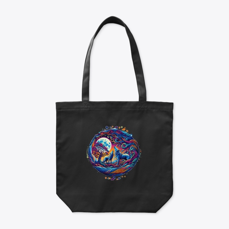 retro design of wolves at night 