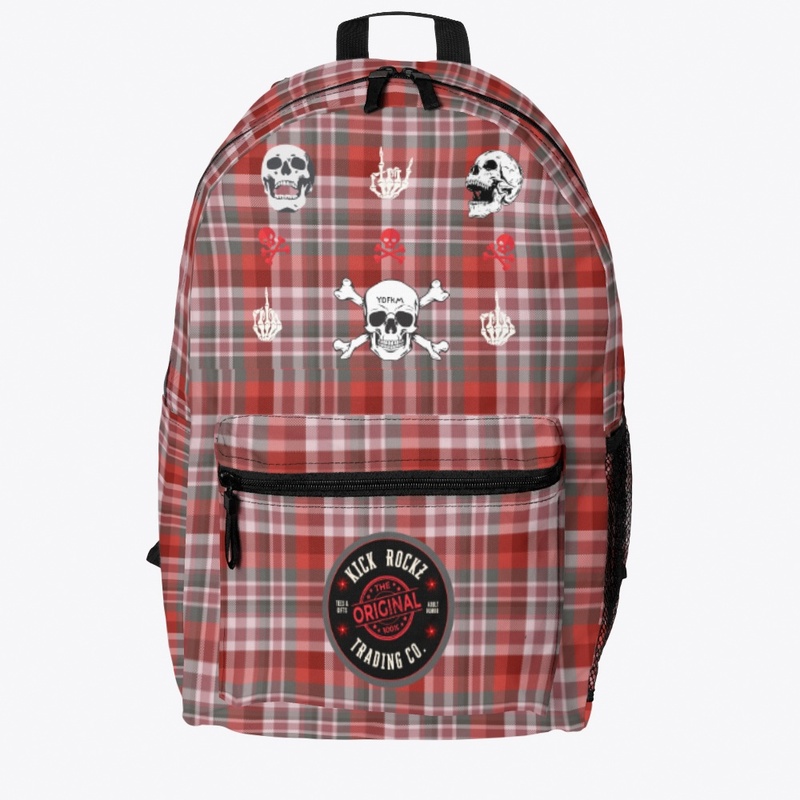 Red plaid skull backpack bag