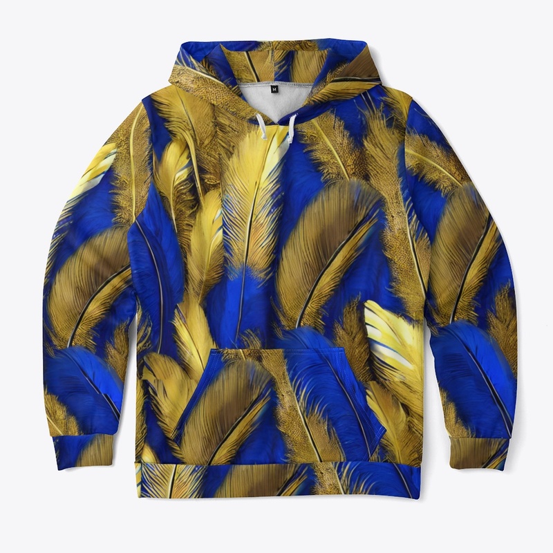 Bright Royal Blue and Gold Feathers 