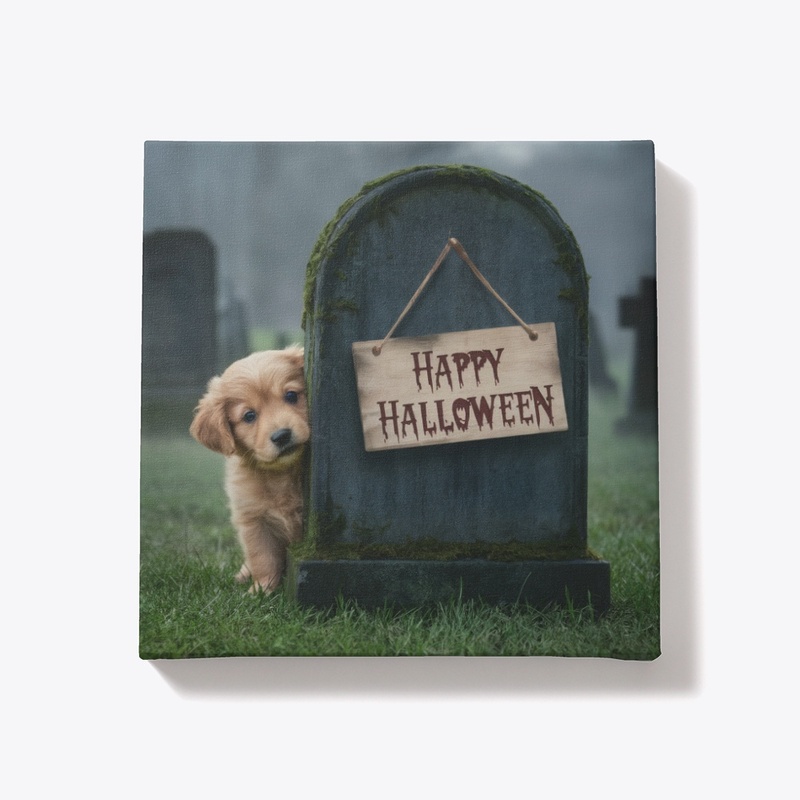 Happy Halloween Puppy Graveyard Art
