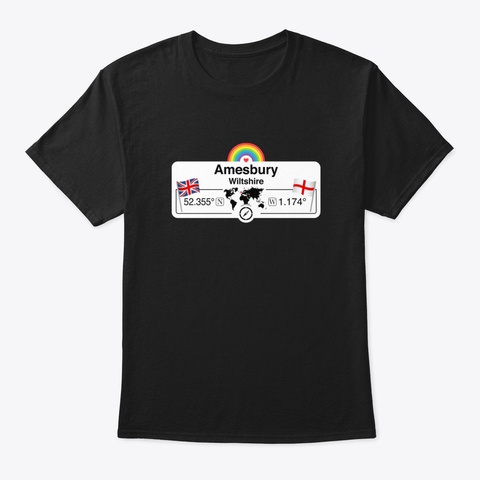Amesbury, Wiltshire With St. Georges Fla Black T-Shirt Front