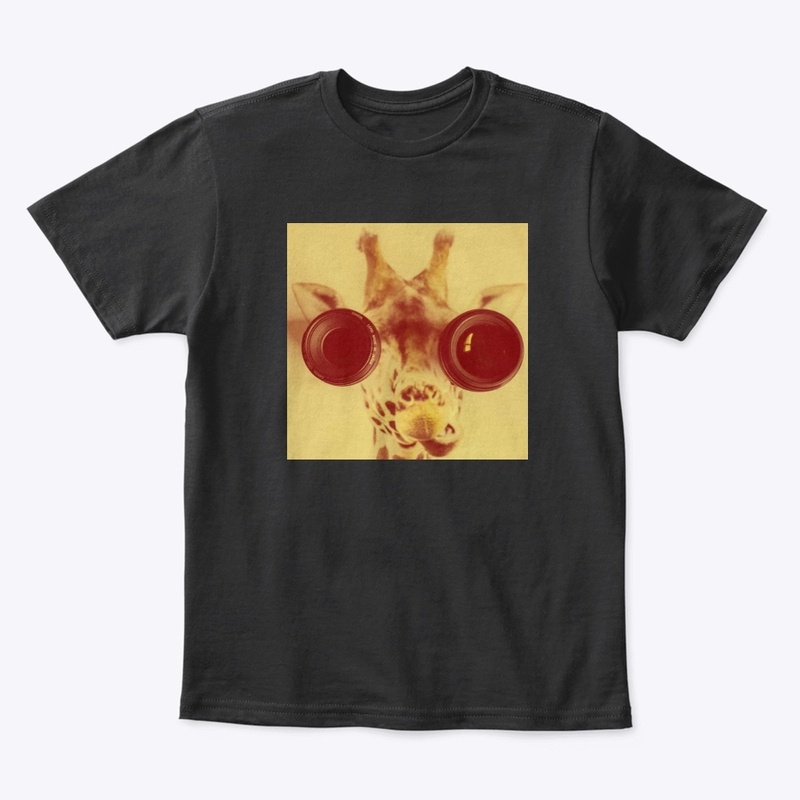 Yellow giraffe with binoculars 