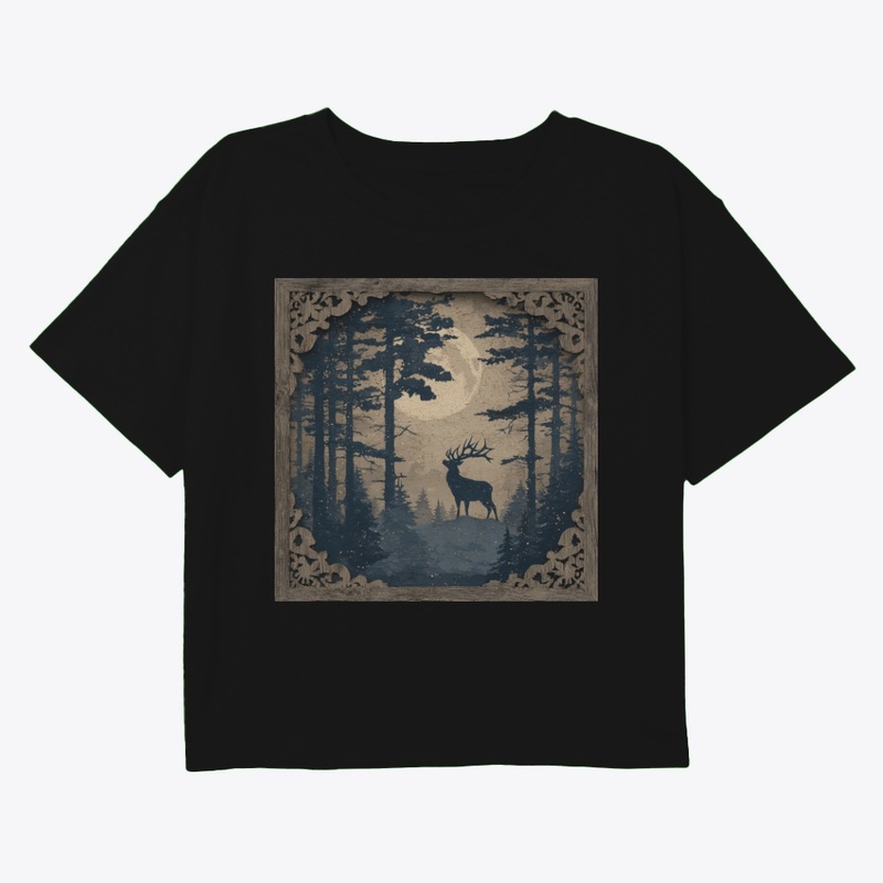 Ornate Deer Forest Frame Vintage Art