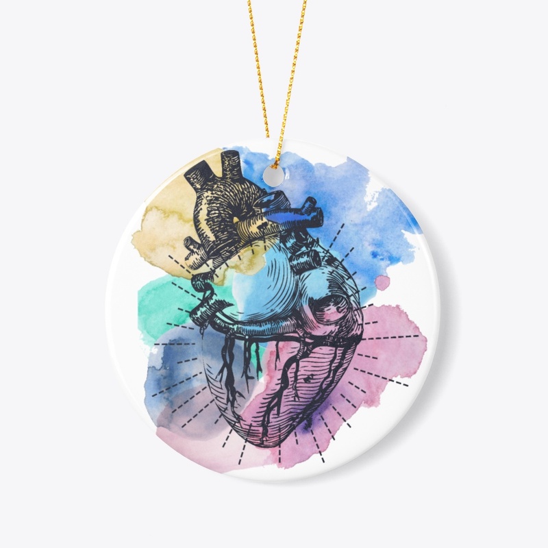colourful heart line outline watercolor
