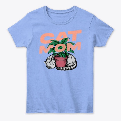 Retro Cat Mom Tee Light Blue T-Shirt Front