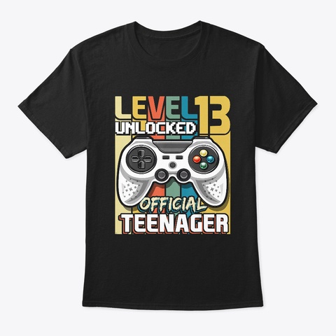 Level 13 Unlocked Official Teenager Black T-Shirt Front