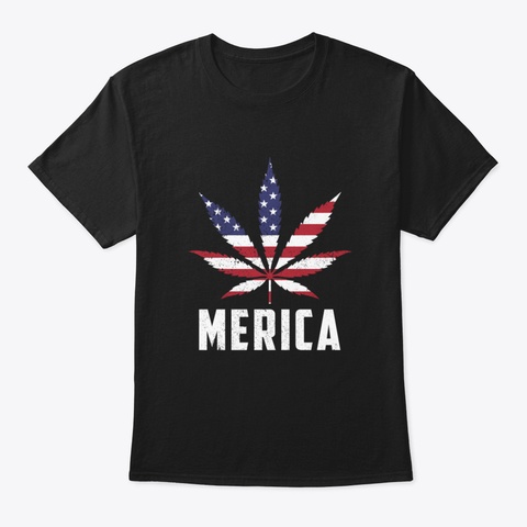 Weed Leaf American Flag 4 Th Of July Black T-Shirt Front