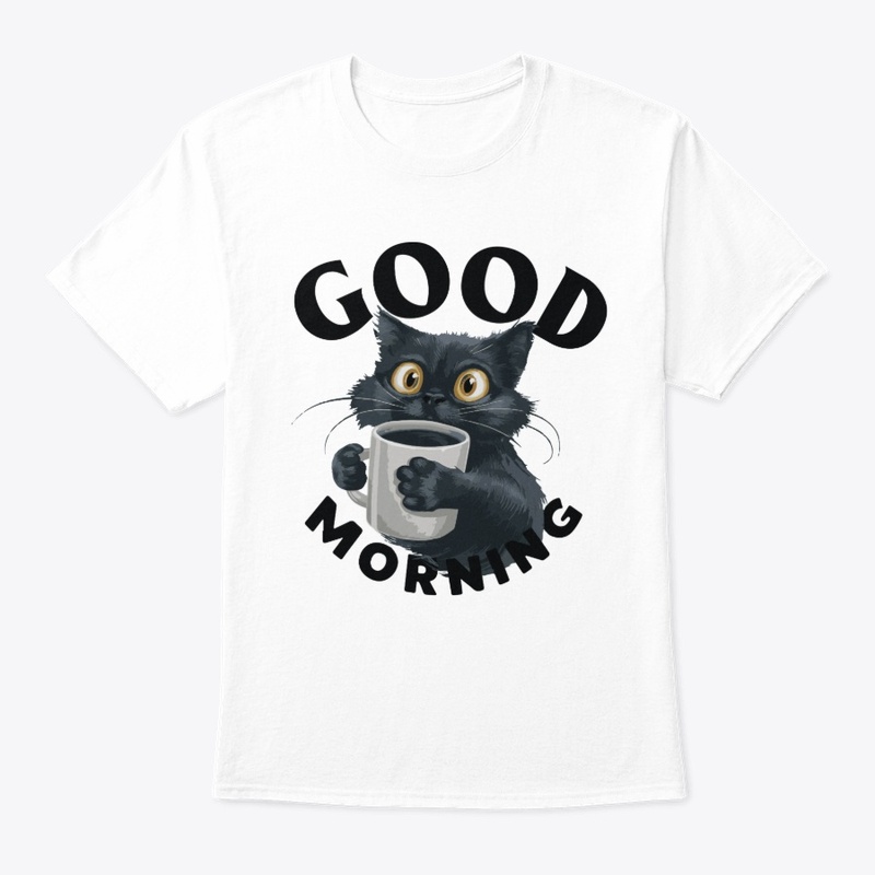 CYTE BLACK CAT WITH CUP OF COFFEE
