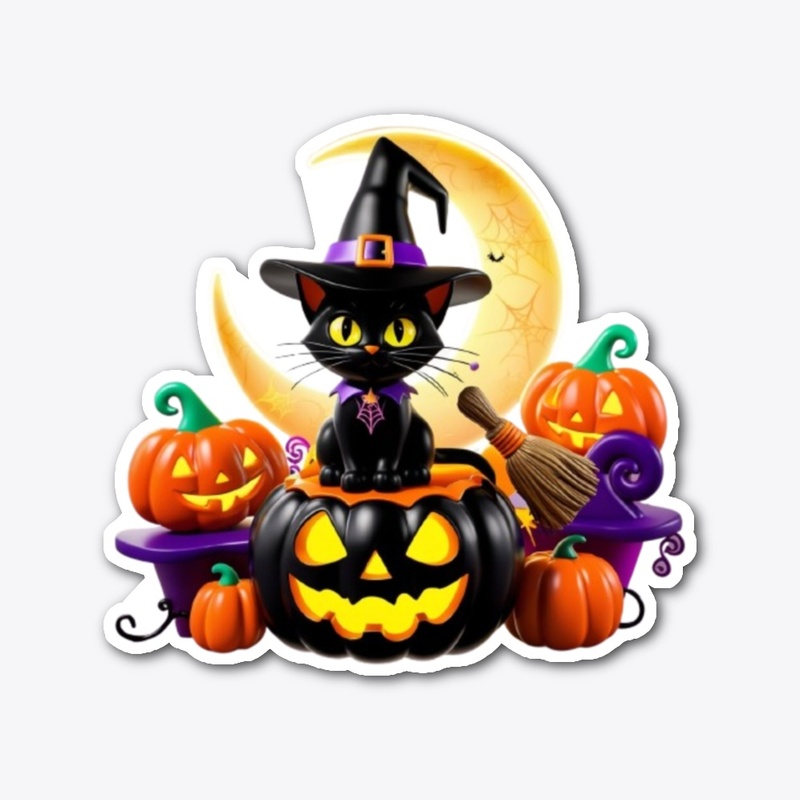3d Halloween black cat with pumpkin