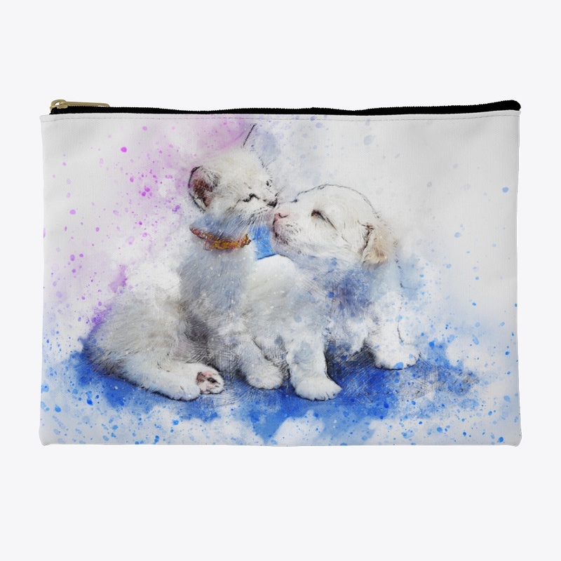 Kitten and puppy watercolor