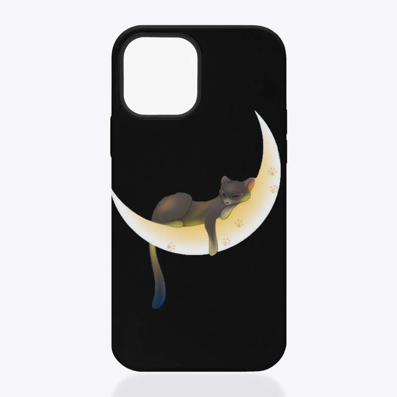 Black Cat Sleeping on a Crescent moon