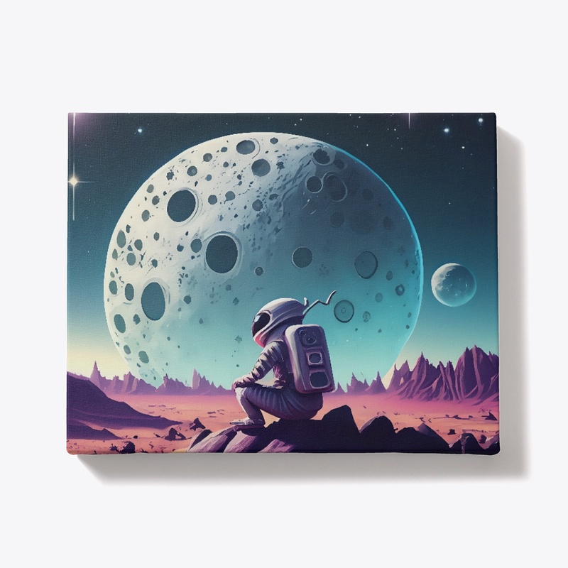 A spaceman sat infront of a planet