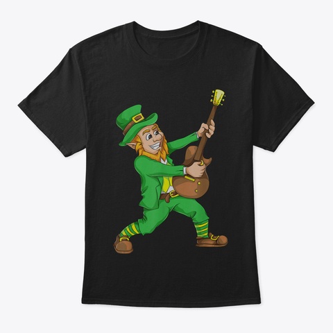 Leprechaun Guitar Shirt St Patricks Day  Black T-Shirt Front