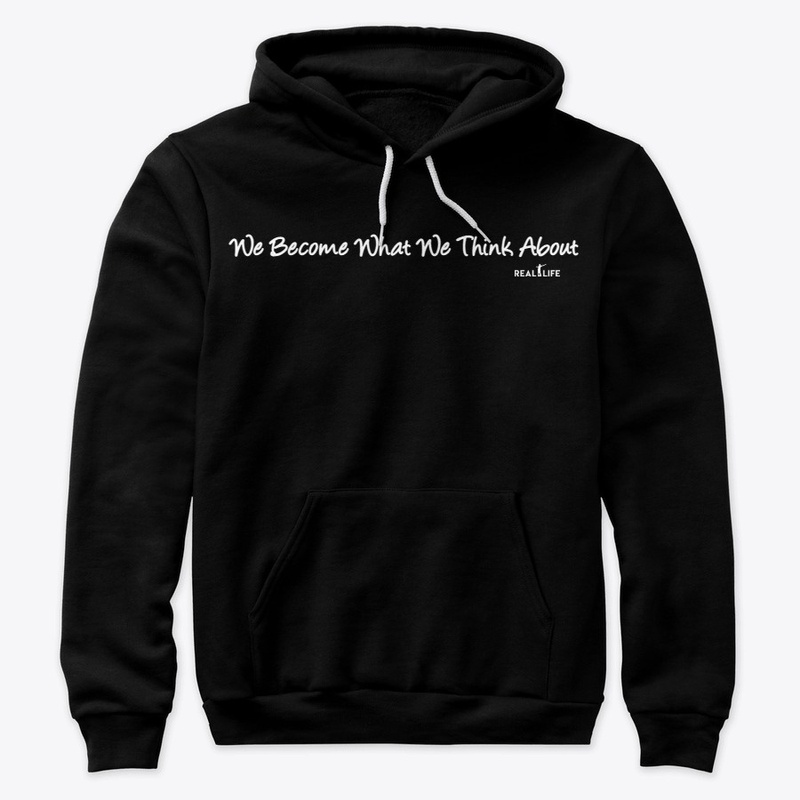 We Become What We Think About White logo