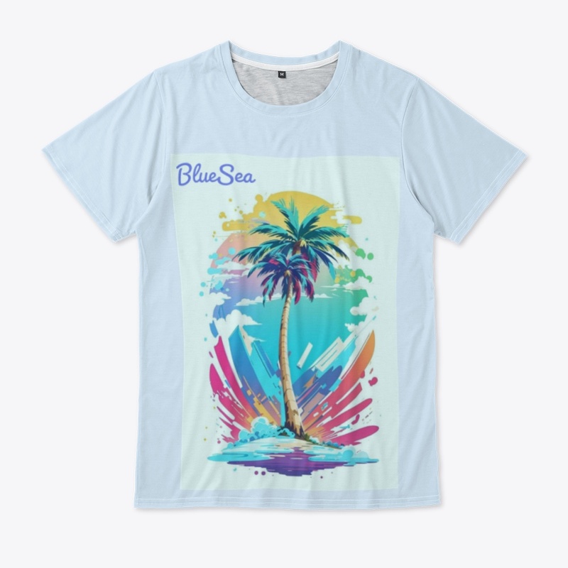 Blue_Sea_Palm_Tree_Graphic T-Shirt《Men》