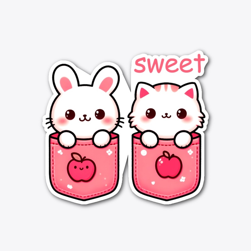 Cute rabbit, and cat sits in pocket with