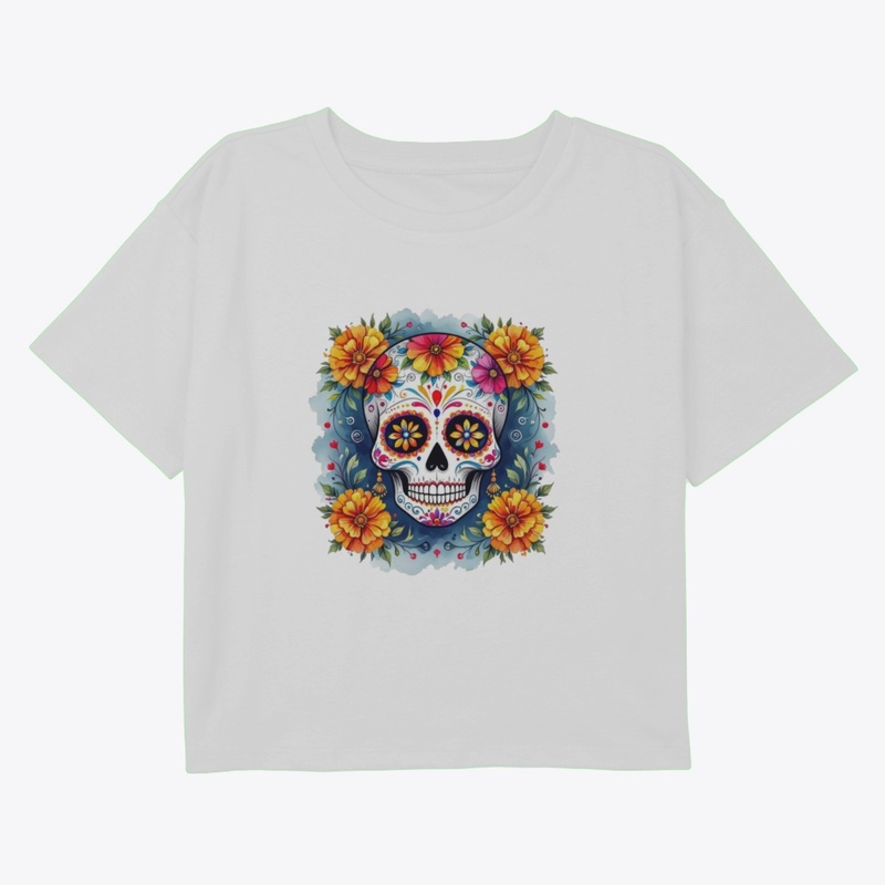Vibrant Sugar Skull with Marigolds 