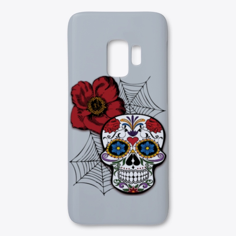Colorful Sugar Skull with Red Flower
