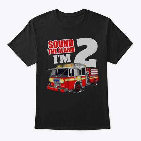 Kids Fire Truck 2 Nd Birthday T Shirt Boy Black T-Shirt Front