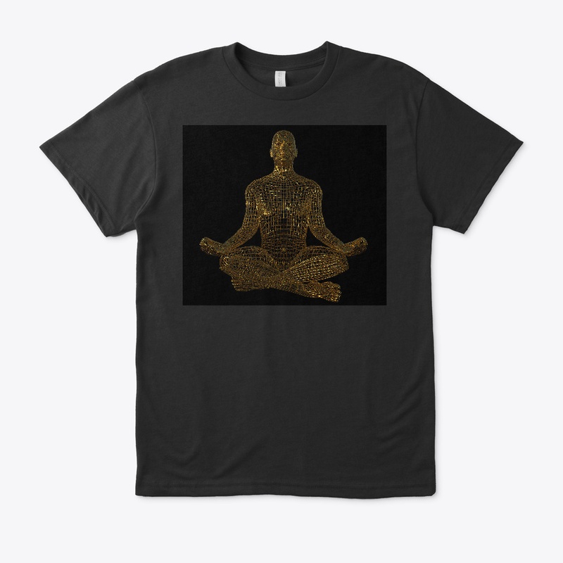 Body in meditation, made of golden mesh