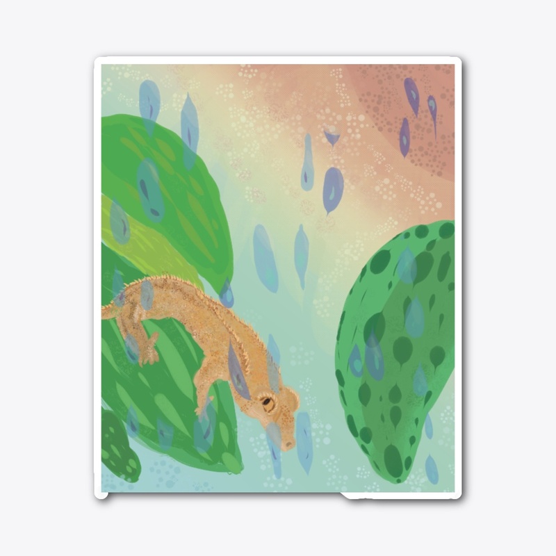Crested Gecko in rain