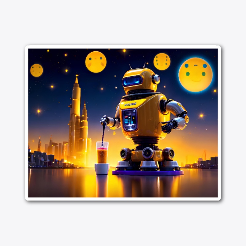 A robot with custard moons