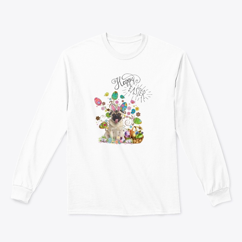 Cute Pug Dog Bunny Easter Day T-Shirt
