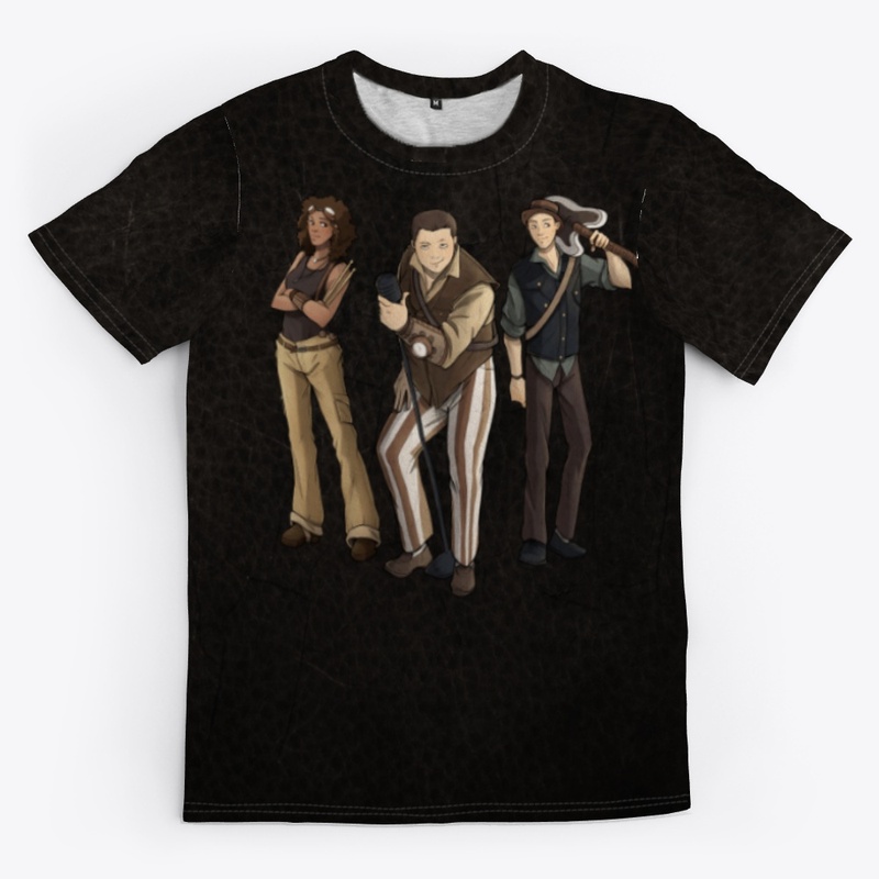 Comics on Black Leather-Printed T-Shirt