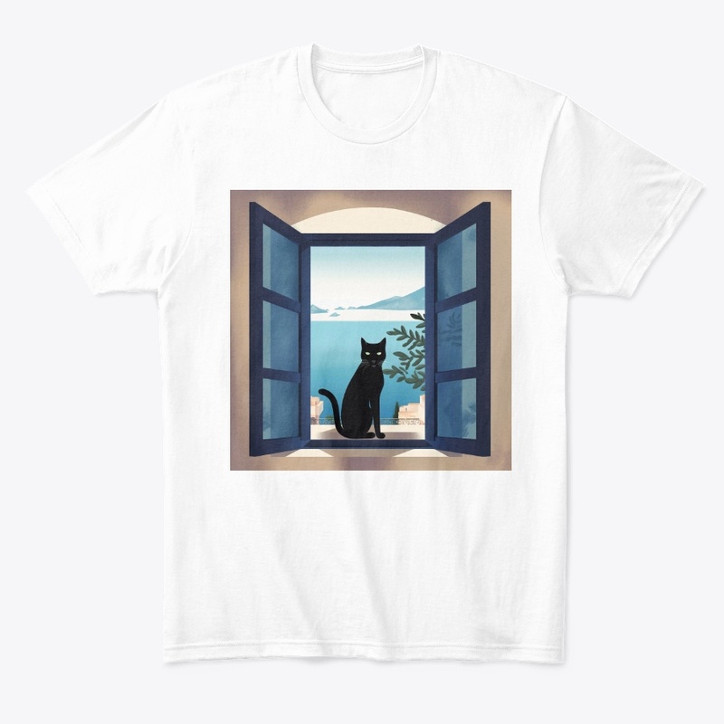  Cat In The Window Blue Sea Background