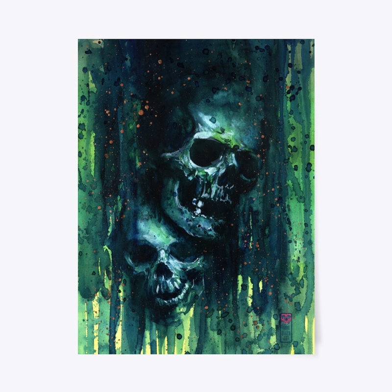 Two Skulls in green