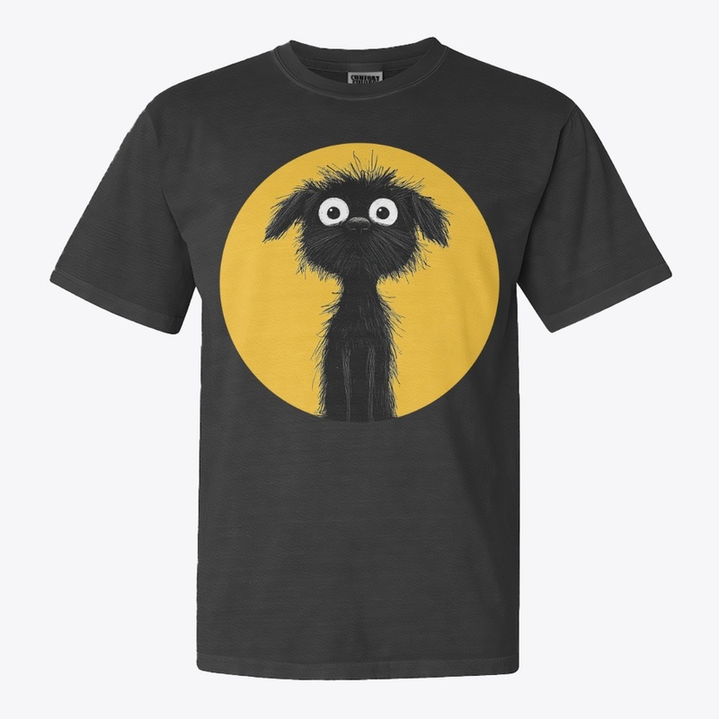 Scruffy Black Dog & Yellow Sun