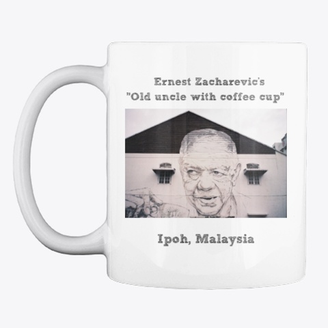 Old Uncle With Coffee Cup Mural White T-Shirt Front