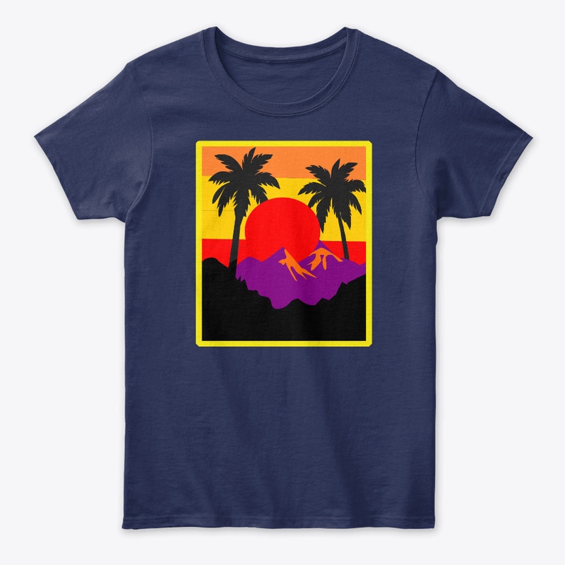 Tropical Sunset-Palm Trees and Mountains