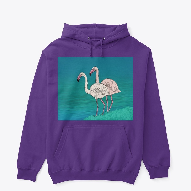 Two pink and white  flamingo 