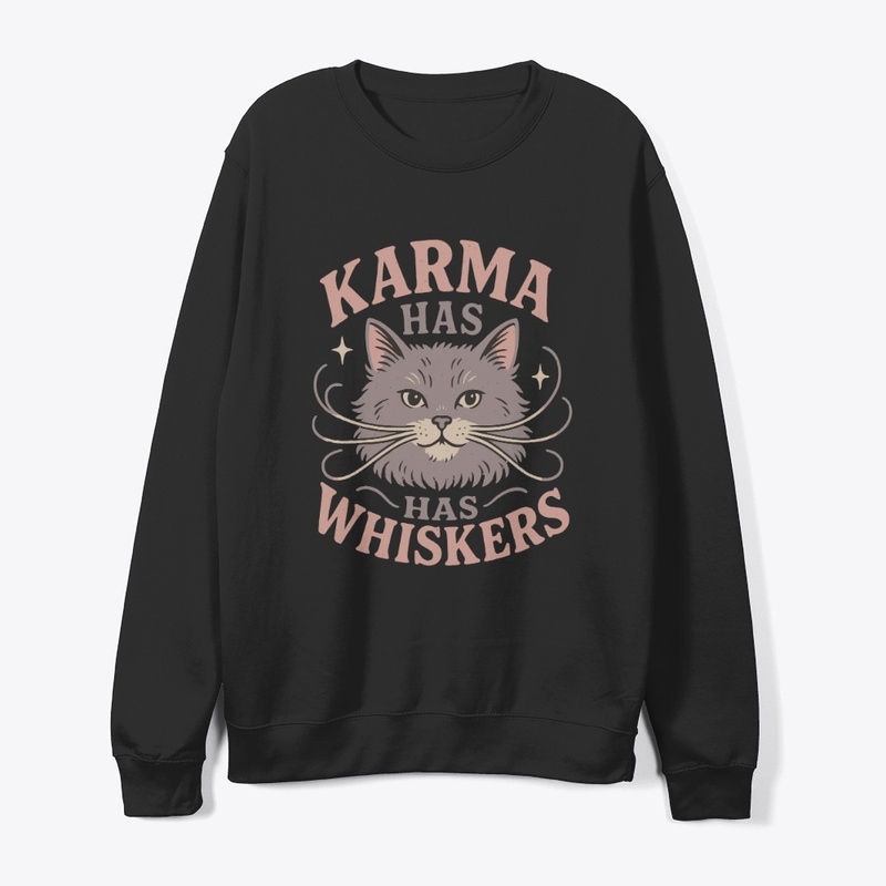 Karma Has Whiskers Retro Cat Tee Gift 