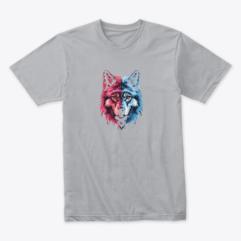 Duality Wolf - Red and Blue Spirit Art