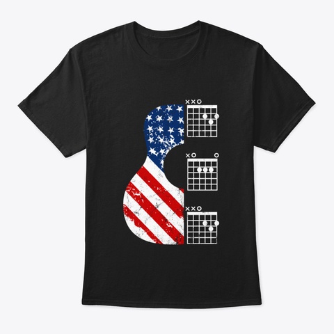 American Flag Guitar Chords Dad, Father' Black T-Shirt Front