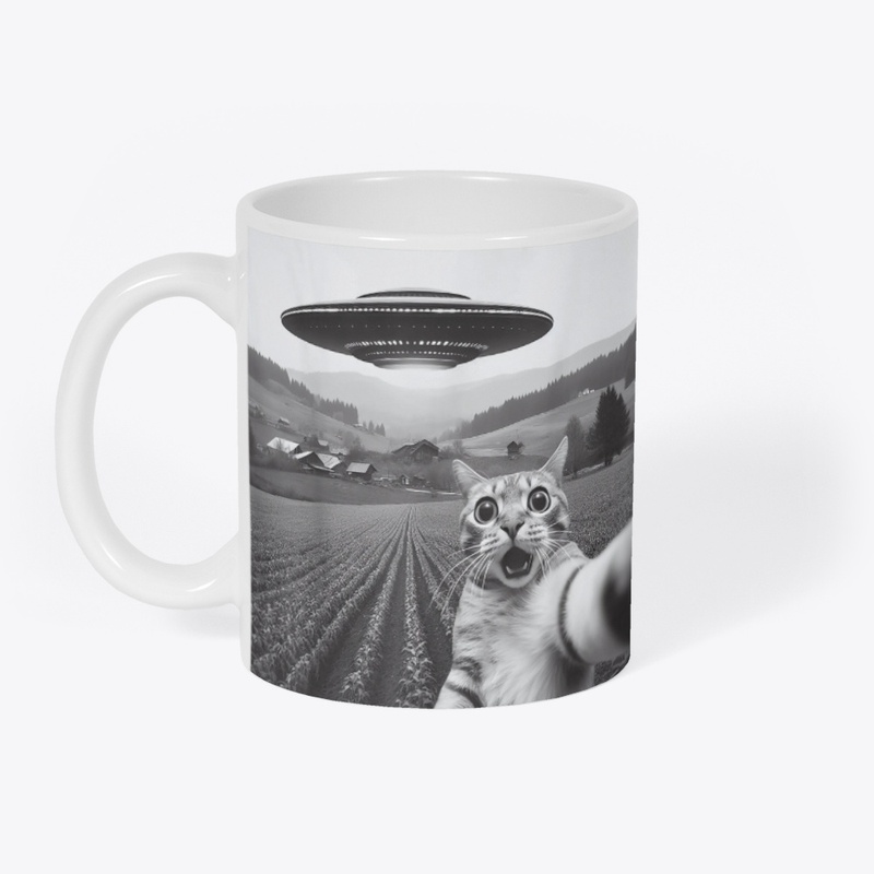 Cat Selfie With Alien UFO Funny Cat