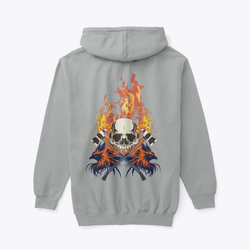 flaming skull with Ravens and axes