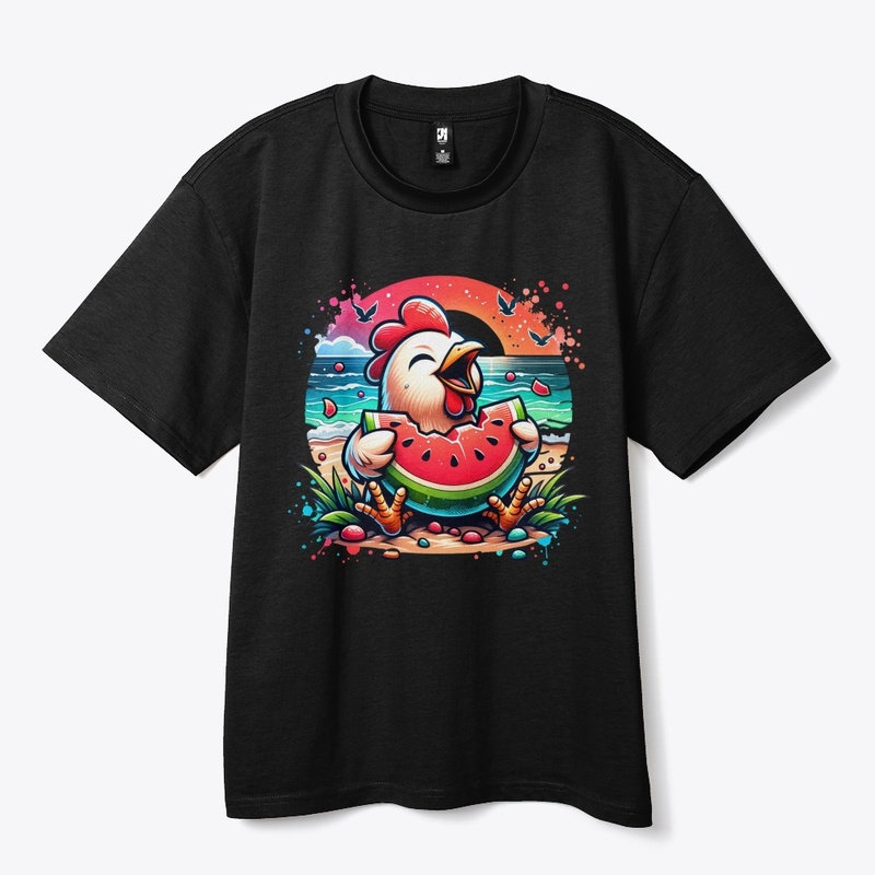 Chicken Eating Watermelon Fruit Summer 