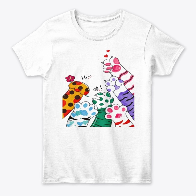 Playful Cat Paws "Hi, OK!" Tee