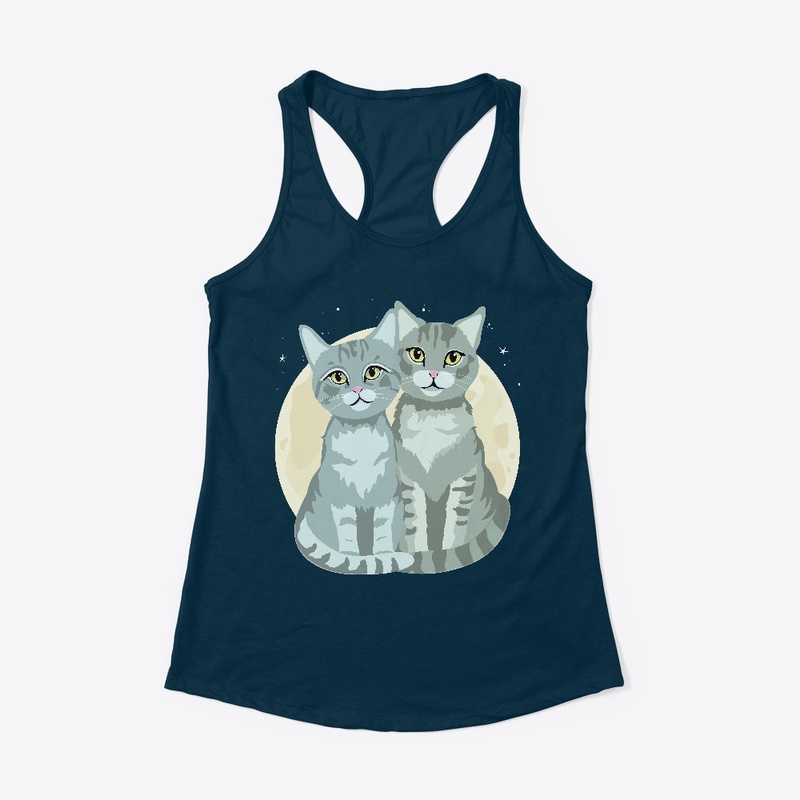 Two Cute Grey Cats and the Moon