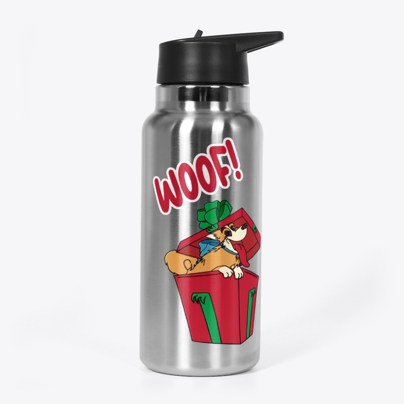 WOOF! dog in a Christmas present