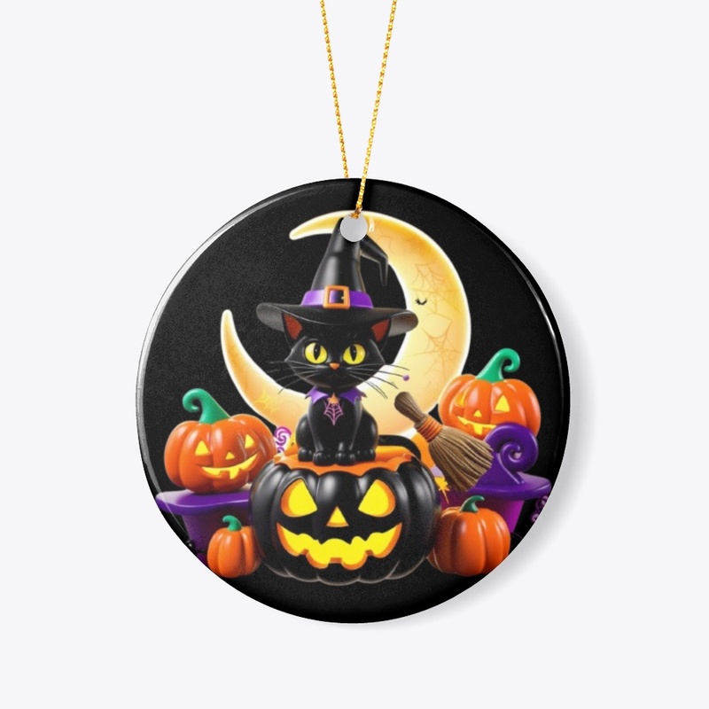 3d Halloween black cat with pumpkin