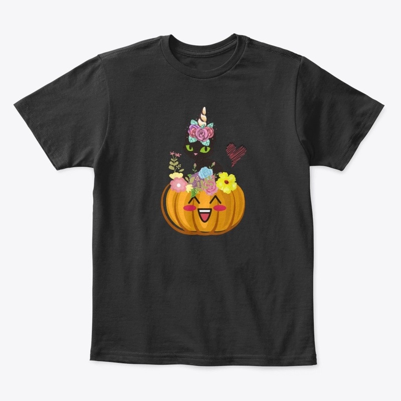 Cute Halloween Pumpkin Unicorn Black Cat