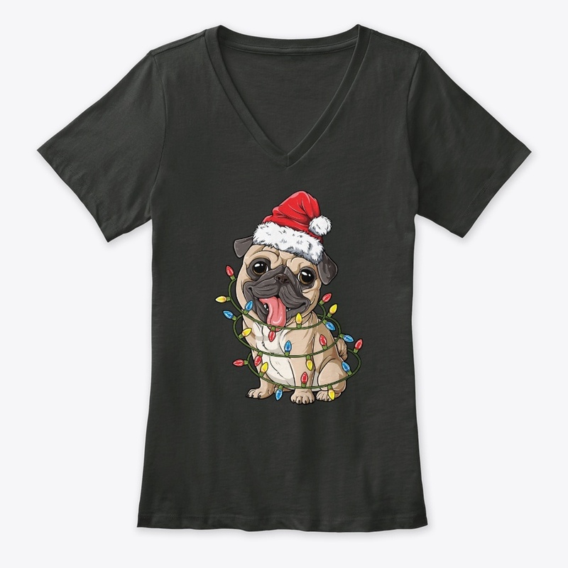 Pug Santa Hat Xmas Lights Christmas